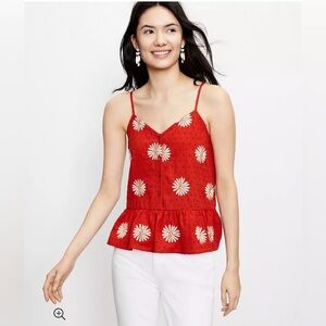 Cottagecore Floral Embroidered‎ Button Peplum Cami in Burnt Orange Size Large